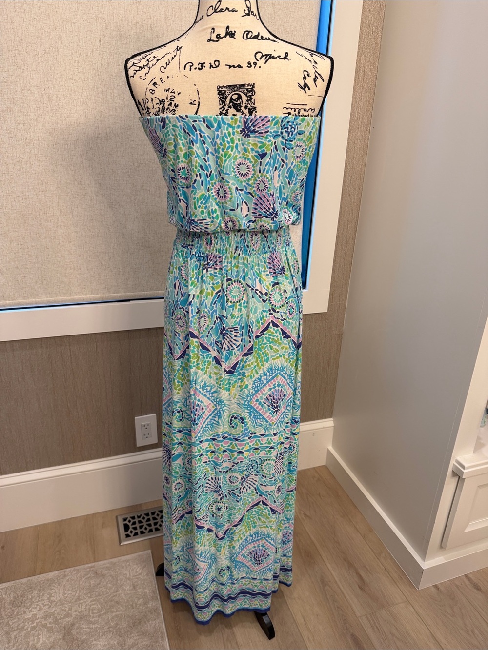 Lilly Pulitzer Strapless Teal & Blue Print Maxi Dress - Picture 2 of 3